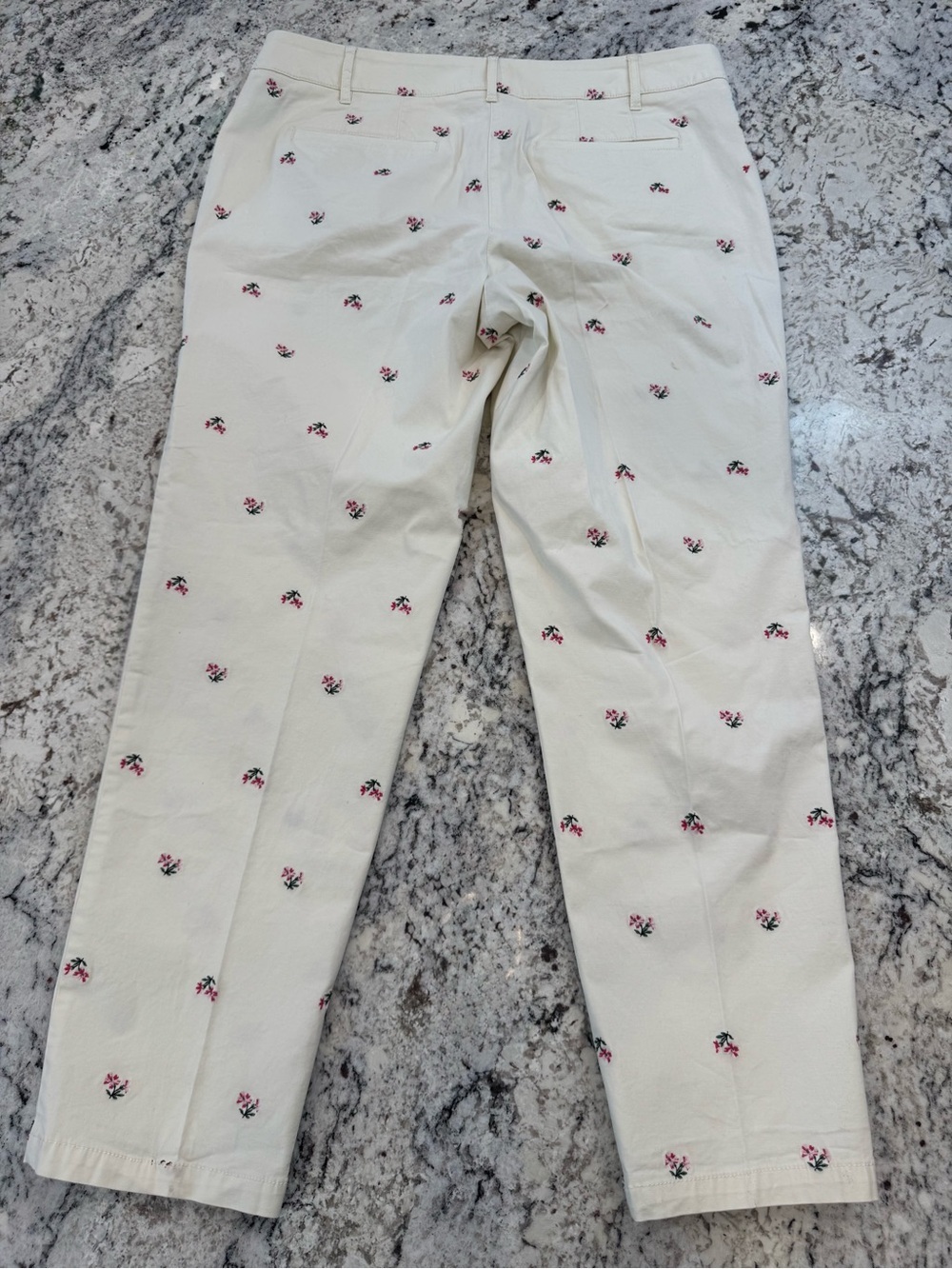 Talbots Relaxed Chino Floral Embroidered Cropped Pants Size 12 Ivory Pink - Picture 9 of 9